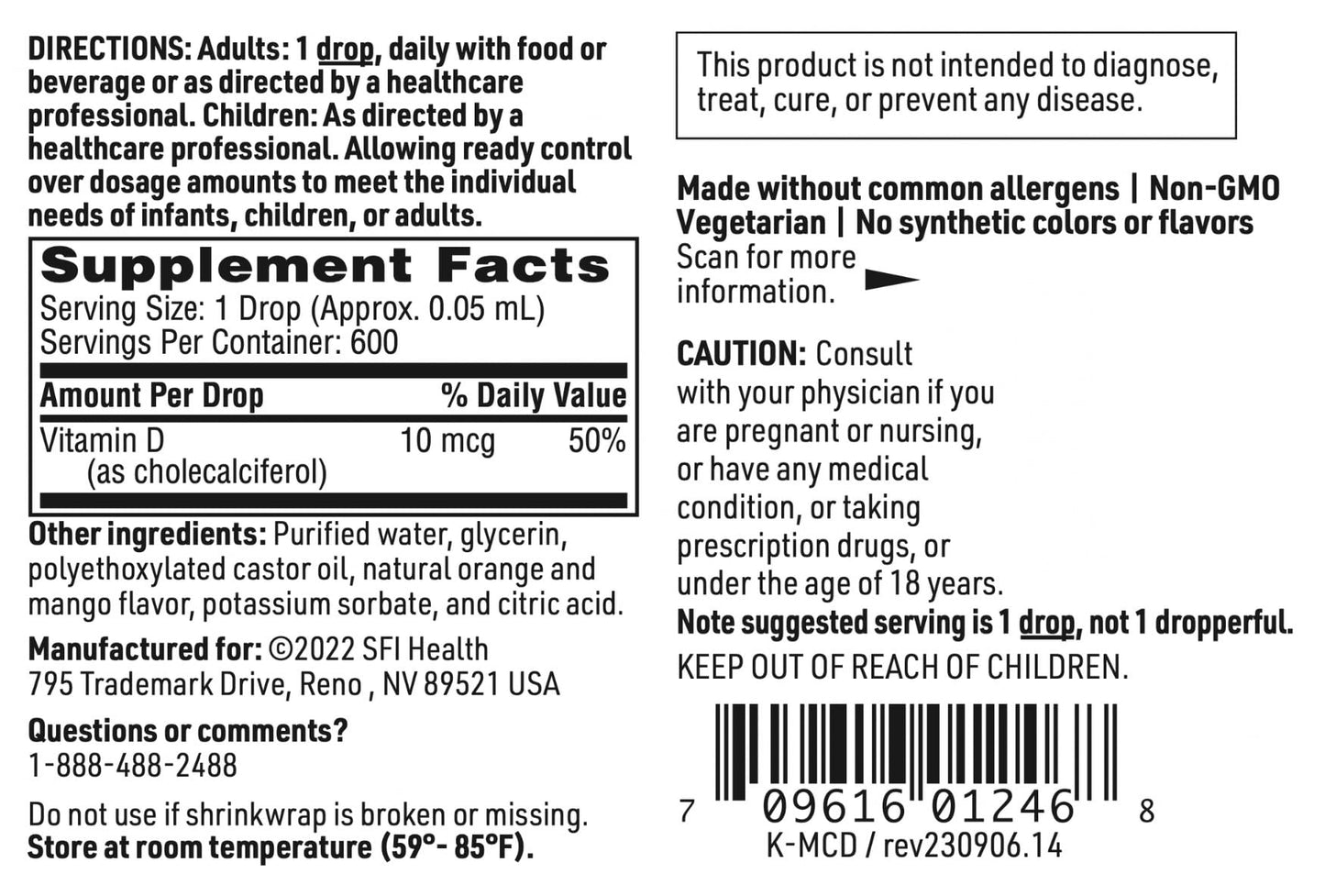 Klaire Labs SFI Health Micellized Vitamin D3 Liquid – 400 IU per Drop | Mango Orange Flavor | 600 Servings / 1 fl oz