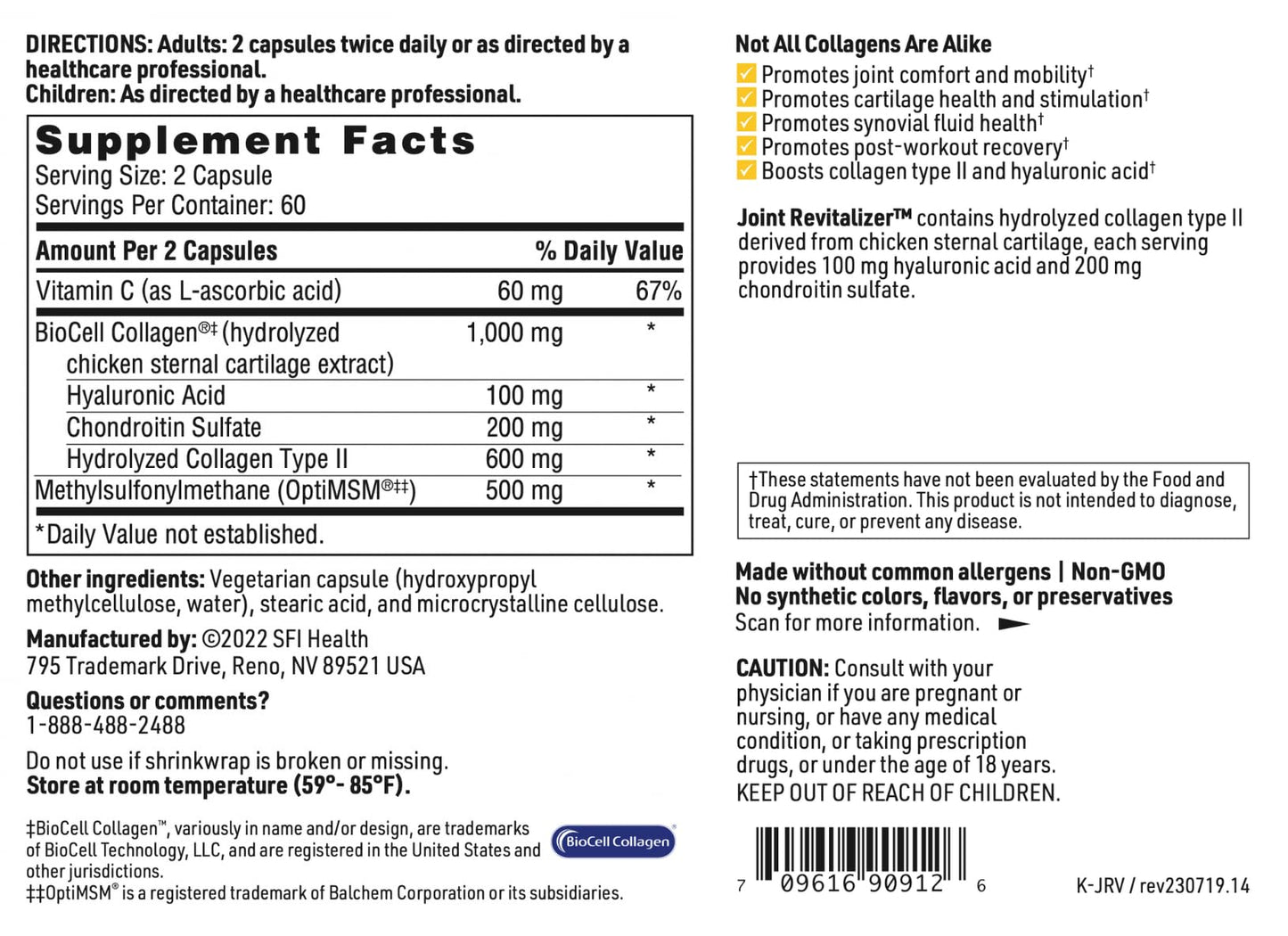 Klaire Labs SFI Health Joint Revitalizer – Hydrolyzed Collagen Peptide Formula with Chondroitin, MSM & Hyaluronic Acid (120 Capsules)