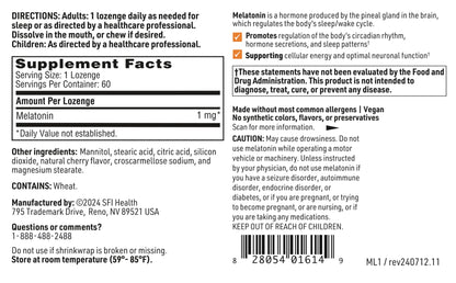 Klaire Labs SFI Health Melatonin Lozenge 1 mg – Fast-Dissolving, Cherry Flavor, 60 Tablets