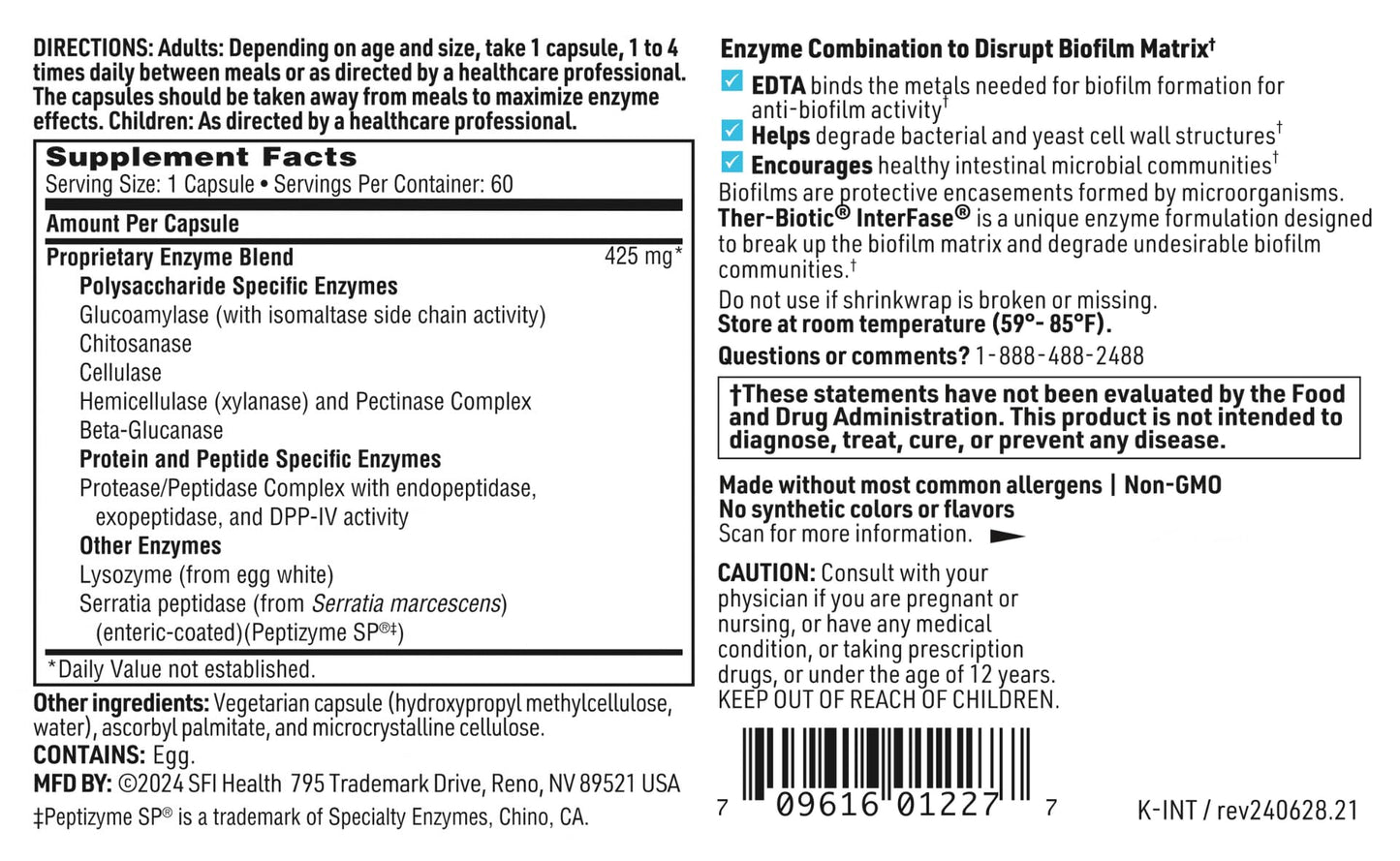 Klaire Labs SFI Health Ther-Biotic InterFase - Multi Enzyme Formula for Digestive Health (60 Capsules)