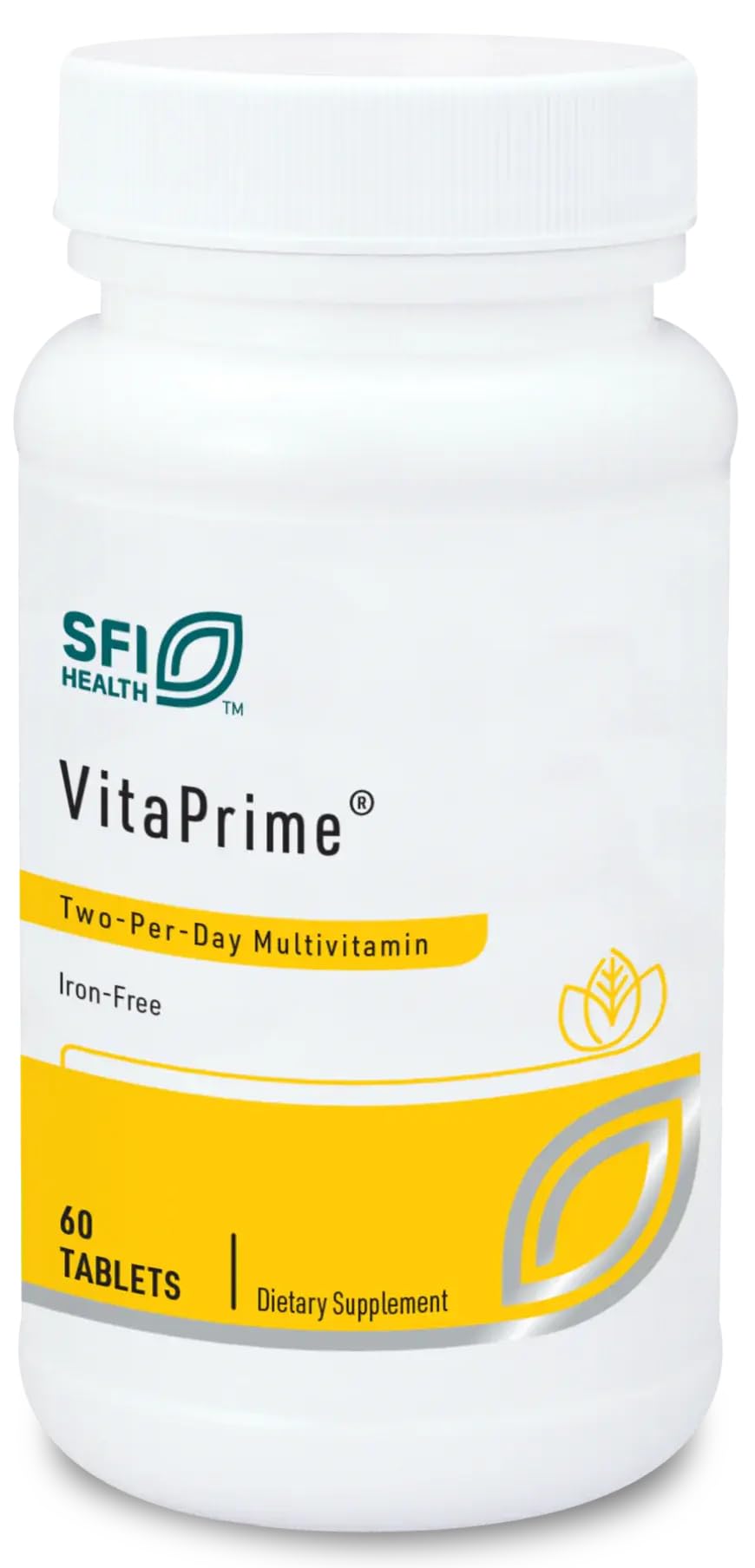 Klaire Labs SFI Health VitaPrime - Iron Free Multivitamin for Women & Men - Promote Immune Function & Support Nutritional Gaps - Two-Per-Day Multivitamin with Methyl Folate & B12 (60 Tablets)