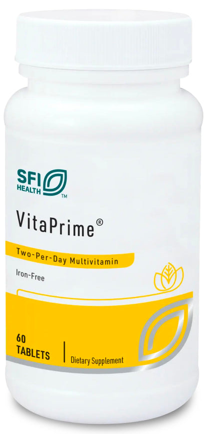 Klaire Labs SFI Health VitaPrime - Iron Free Multivitamin for Women & Men - Promote Immune Function & Support Nutritional Gaps - Two-Per-Day Multivitamin with Methyl Folate & B12 (60 Tablets)