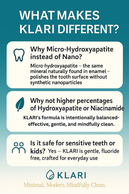 KLARI Fluoride-Free Toothpaste – 7.5% Micro-Hydroxyapatite & 1% Niacinamide | Clean Mint | 4.23 oz