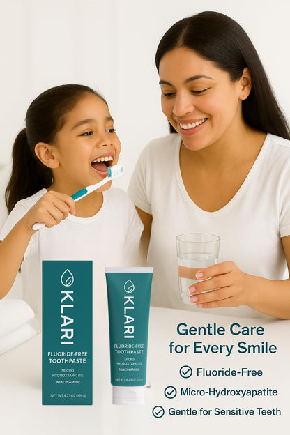 KLARI Fluoride-Free Toothpaste – 7.5% Micro-Hydroxyapatite & 1% Niacinamide | Clean Mint | 4.23 oz