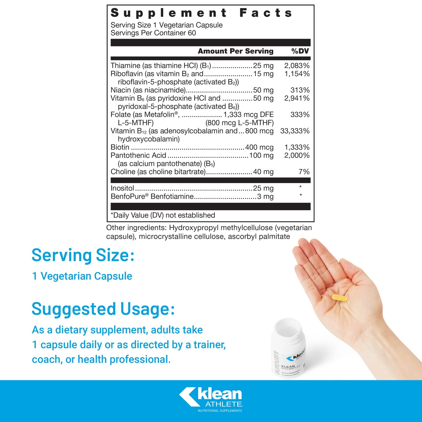 Klean ATHLETE Klean B-Complex – Energy & Cardiovascular Support | NSF Certified for Sport | 60 Vegetarian Capsules