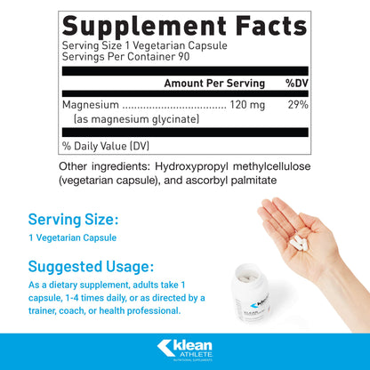 Klean ATHLETE Klean Magnesium | Energy, Muscle Function & Recovery | NSF Certified for Sport | 90 Vegetarian Capsules