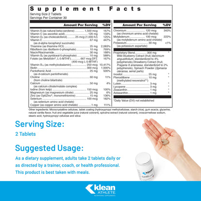 Klean Athlete Klean Multivitamin – Essential Nutrients, Antioxidants & NSF Certified for Sport | 60 Tablets