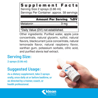 Klean ATHLETE Melatonin – Sleep Support & Recovery | Raspberry Lemonade, 1.7 oz