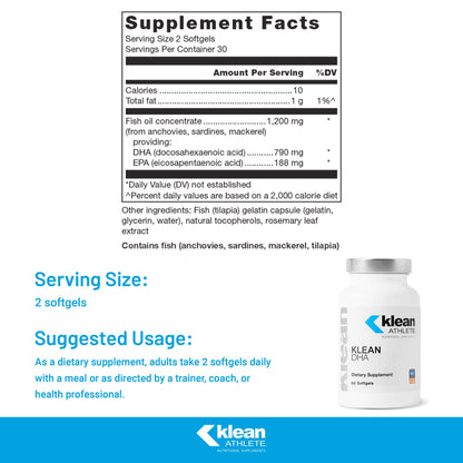 Klean DHA by Klean Athlete – Omega-3 DHA/EPA for Heart & Brain Health (60 Softgels)