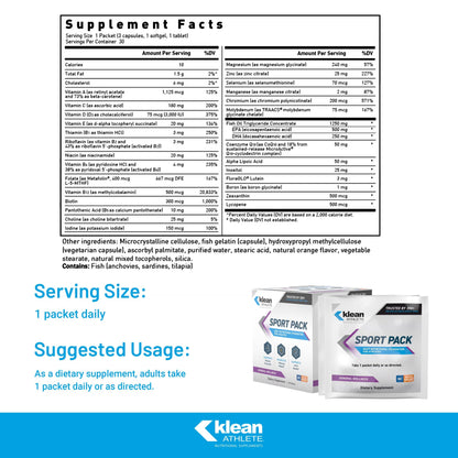 Klean Athlete Klean Sport Pack | Magnesium Glycinate, Vitamin D & Omega-3 | NSF Certified