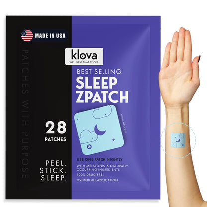 Klova ZSleep Patches for Adults | Natural Sleep Aid with Melatonin, Ashwagandha, Valerian, GABA & L-Theanine | 28 Sleep Patches