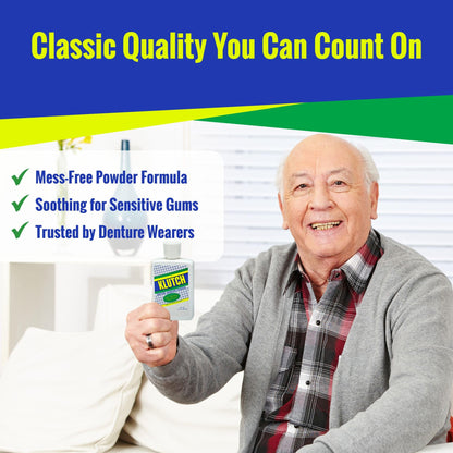 Klutch Denture Adhesive Powder 1.75 oz – Zinc-Free, Long-Lasting Hold