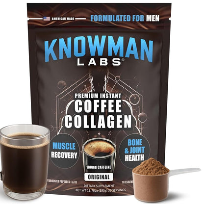 Knowman Labs Premium Collagen for Men – Coffee-Infused, 30 Servings