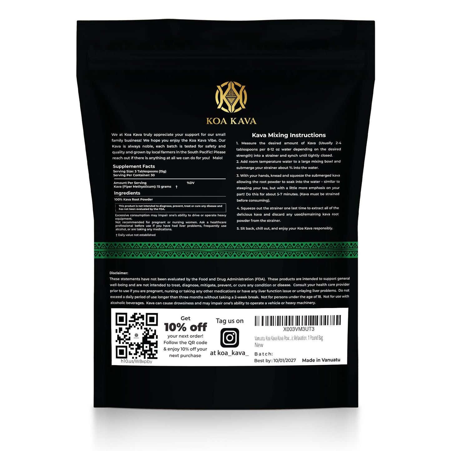 Koa Kava Vanuatu Kava Powder – Noble Waka Kava from Lateral Roots (1 lb)