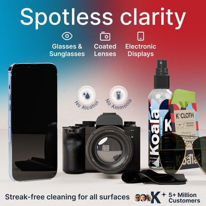 Koala Eyeglass Lens Cleaner Spray Kit | 4 Piece Set – 2x Cleaner Bottles + 2x Microfiber Cloths | Made in USA