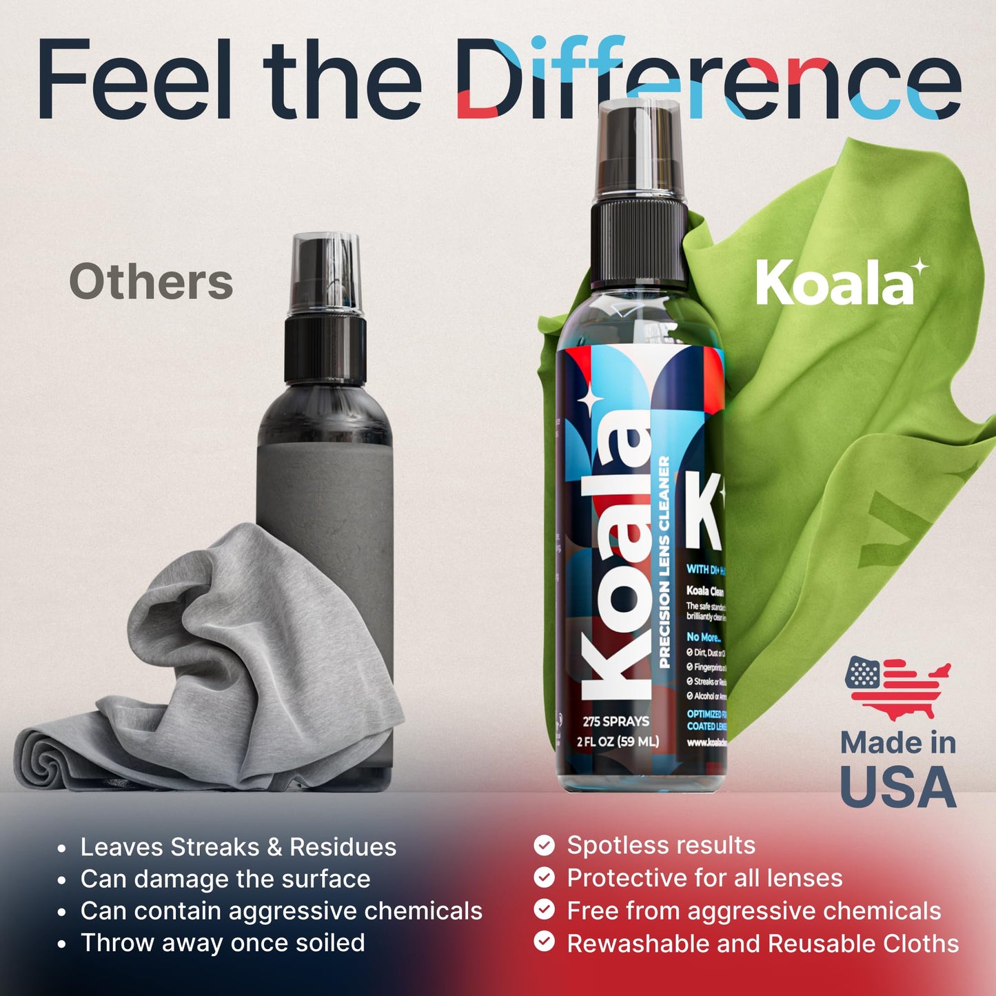 Koala Eyeglass Lens Cleaner Spray Kit | 4 Piece Set – 2x Cleaner Bottles + 2x Microfiber Cloths | Made in USA