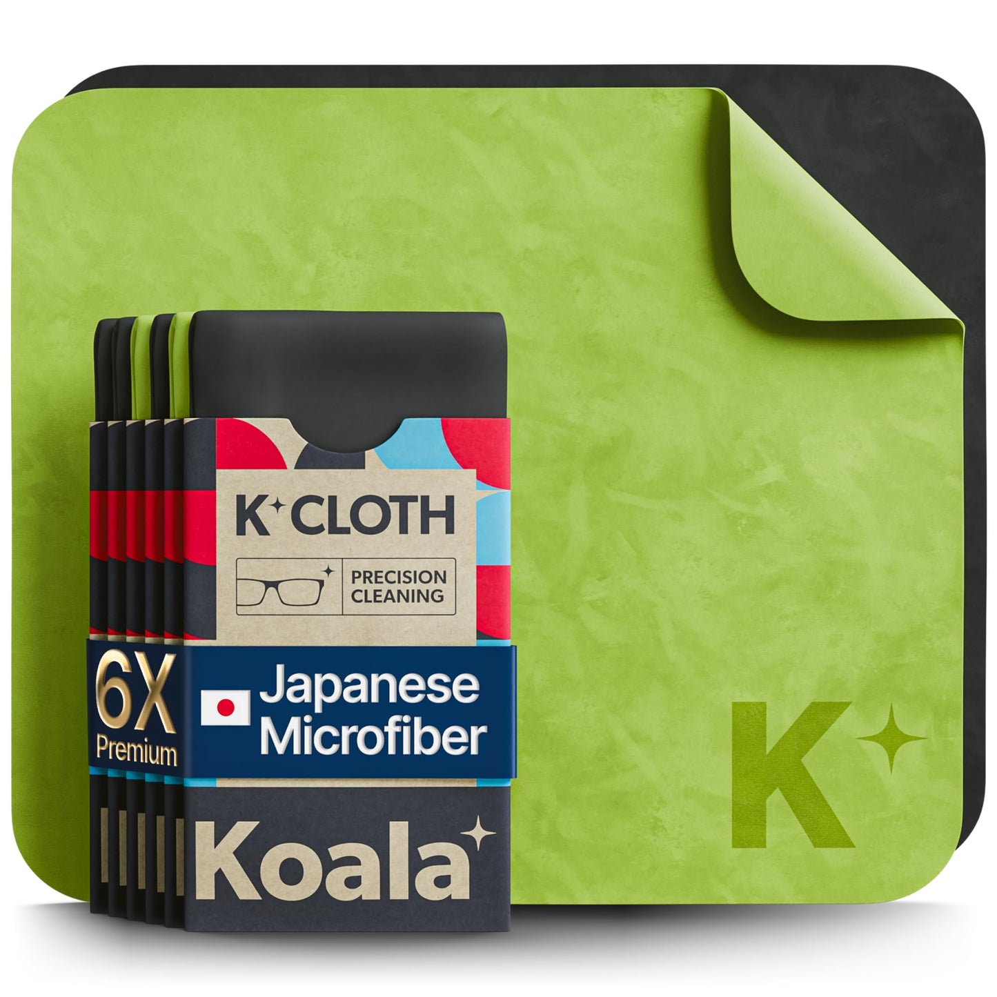 Koala Lens Cleaning Cloth - Japanese Microfiber (Black & Green, Pack of 6)