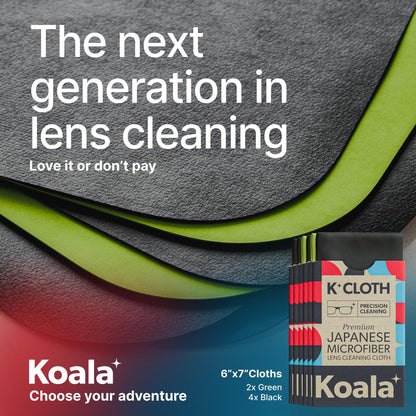 Koala Lens Cleaning Cloth - Japanese Microfiber (Black & Green, Pack of 6)