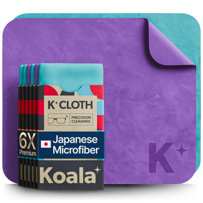 Koala Lens Cleaning Cloth | Japanese Microfiber | Glasses Cleaning Cloths | Eyeglass Lens Cleaner | Eyeglasses, Camera Lens, VR/AR Headset, and Screen Cleaning | Blue & Purple (Pack of 6)