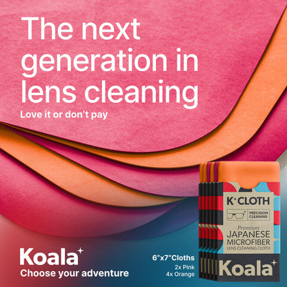 Koala Lens Cleaning Cloth – Japanese Microfiber Glasses & Camera Cleaning Cloths, Pink & Orange (Pack of 6)