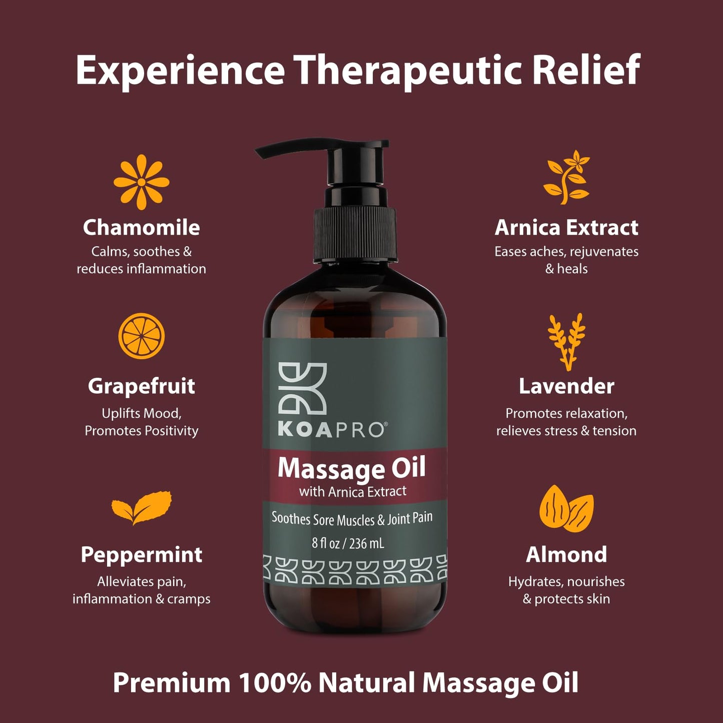KOAPro Massage Oil 2-Pack – Lavender Arnica Oil for Pain Relief, 8 fl oz Each