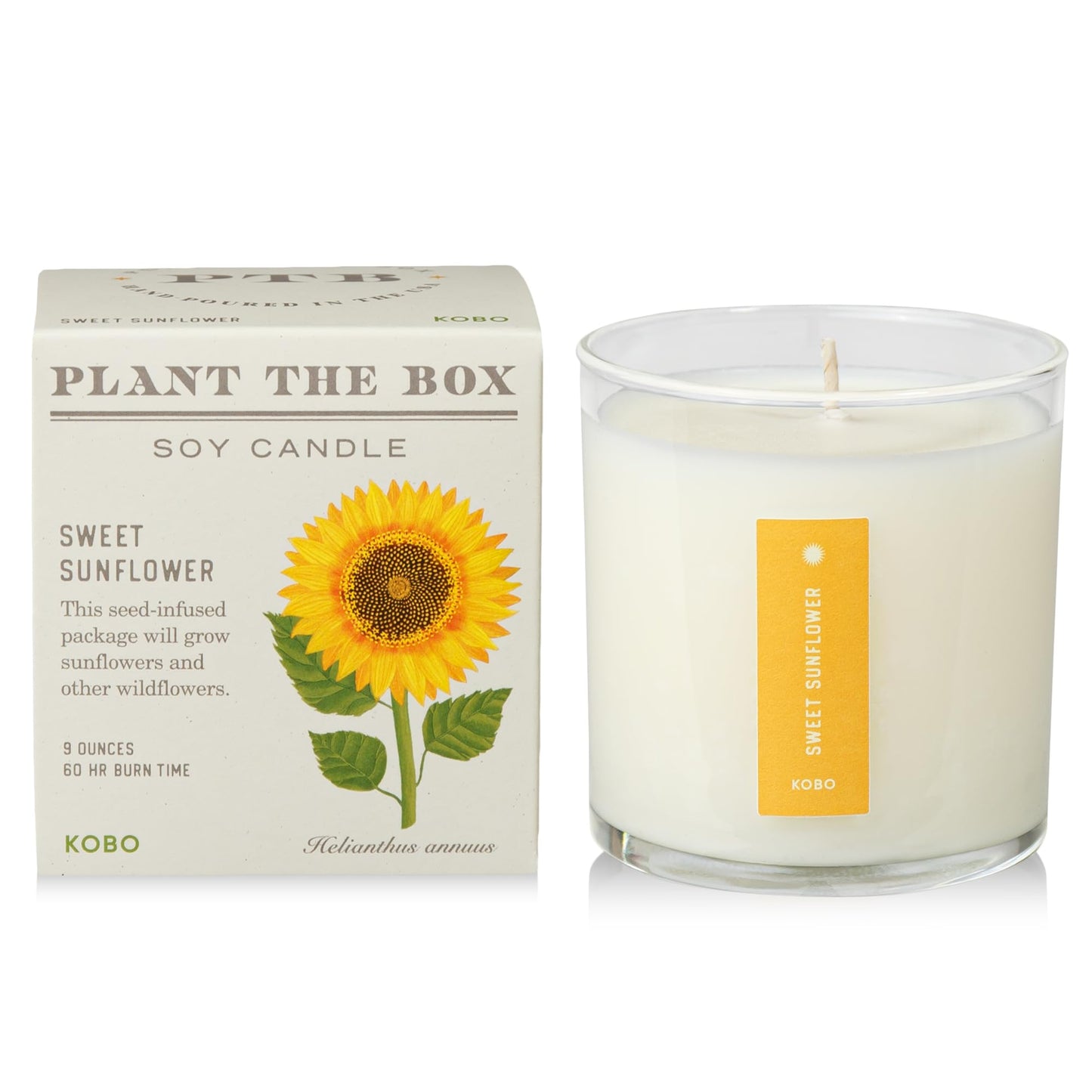 KOBO Sweet Sunflower Candle with Plantable Box (9 oz) | Plant The Box Collection | 100% Pure Soy Wax
