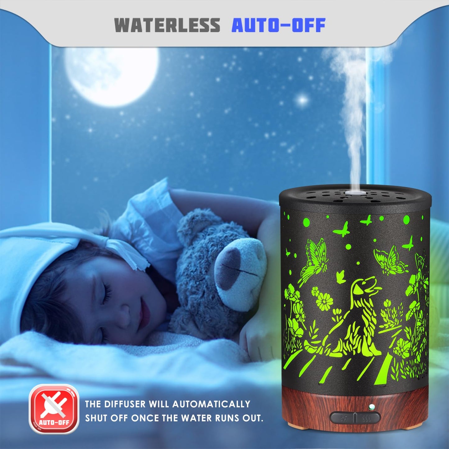 Essential Oils Diffuser | Aromatherapy Diffuser with 7-Color LED Lights | Auto-Off Humidifier