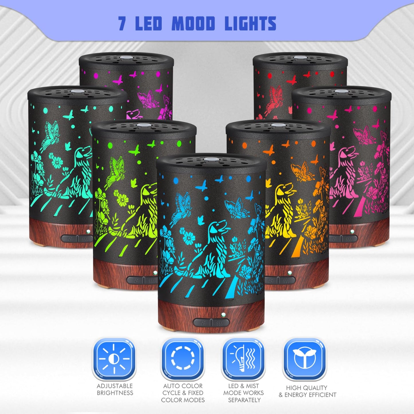 Essential Oils Diffuser | Aromatherapy Diffuser with 7-Color LED Lights | Auto-Off Humidifier