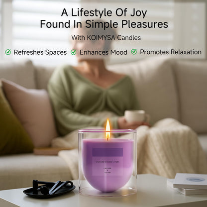 KOIMYSA Lavender Candle — Purple Soy Wax Aromatherapy in Artistic Glass Jar