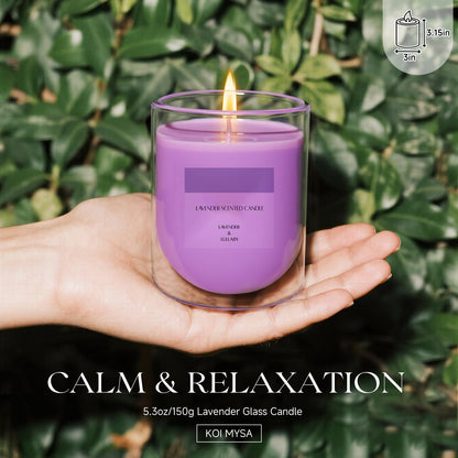 KOIMYSA Lavender Candle — Purple Soy Wax Aromatherapy in Artistic Glass Jar