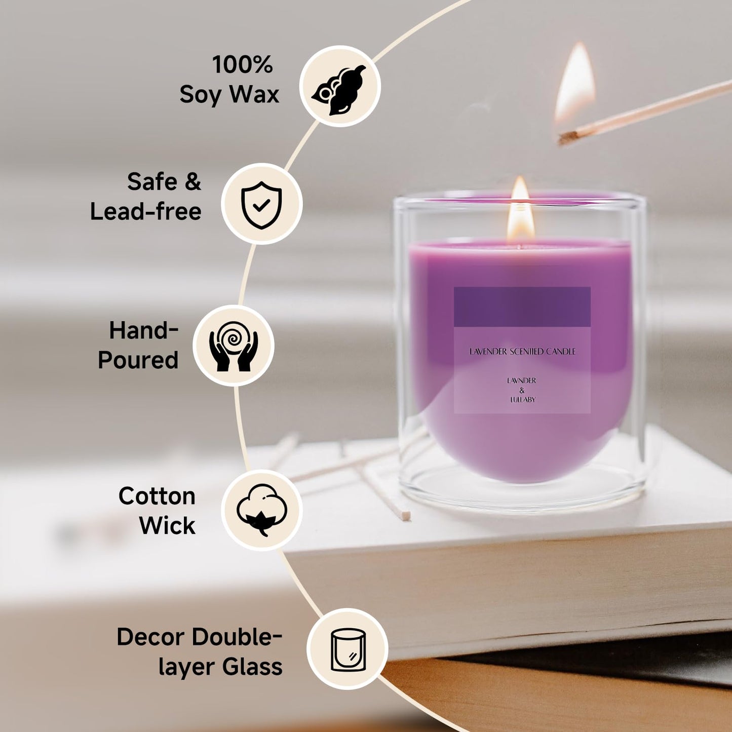 KOIMYSA Lavender Candle — Purple Soy Wax Aromatherapy in Artistic Glass Jar