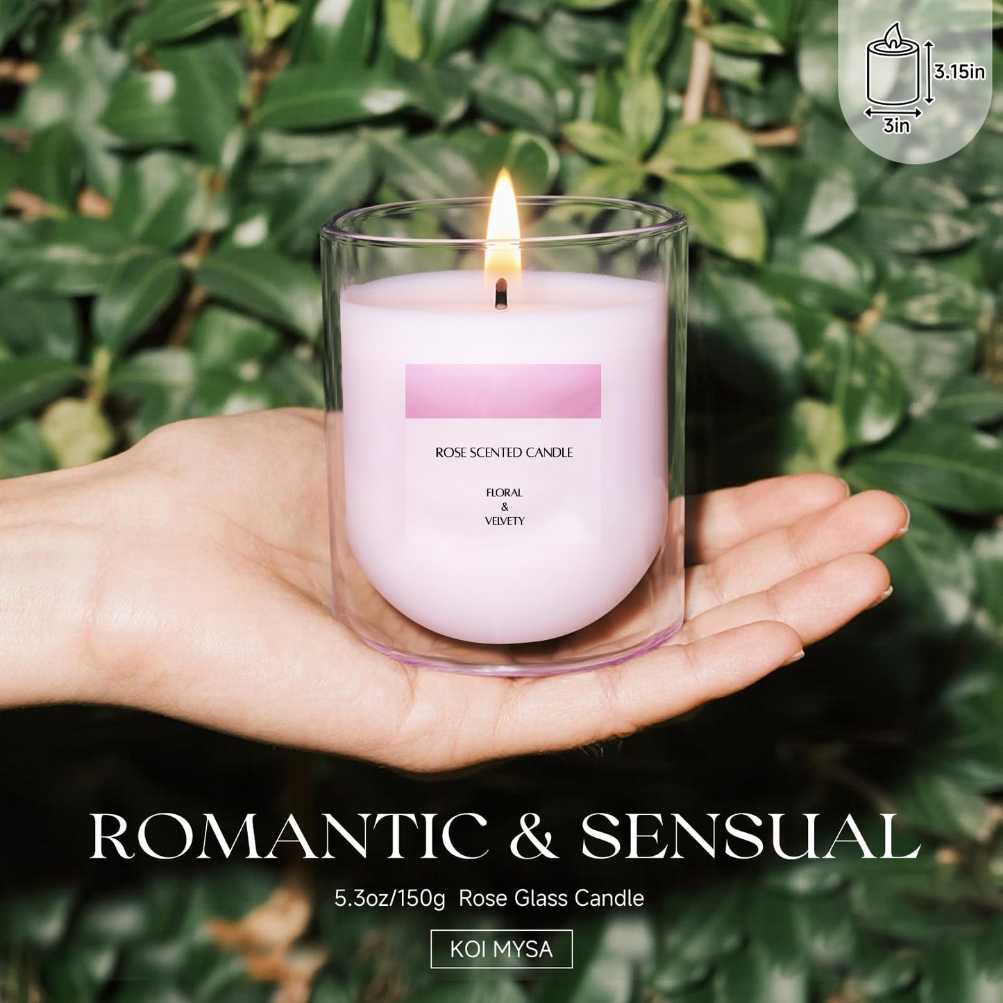 KOIMYSA Rose Scented Candle – Soy Wax, Non-Toxic, Up to 25 Hours, Double-Layer Glass Jar