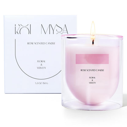 KOIMYSA Rose Scented Candle – Soy Wax, Non-Toxic, Up to 25 Hours, Double-Layer Glass Jar