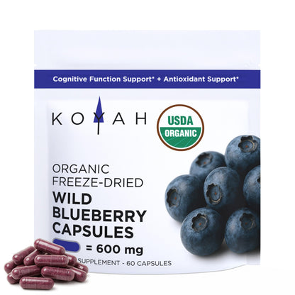 KOYAH Organic Wild Blueberry Capsules – Freeze-Dried Lowbush (Vaccinium angustifolium) – 60 Capsules | Cognitive Support