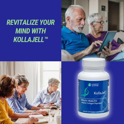 Longevity by Nature: KollaJell Brain Supplement with Collagen Peptides, Memory & Focus, 60 Capsules