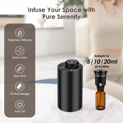 KONCHILE Waterless Essential Oil Diffuser - 7-Color LED, Battery Powered Mini Aromatherapy Diffuser for Home, Car, Office (Black)