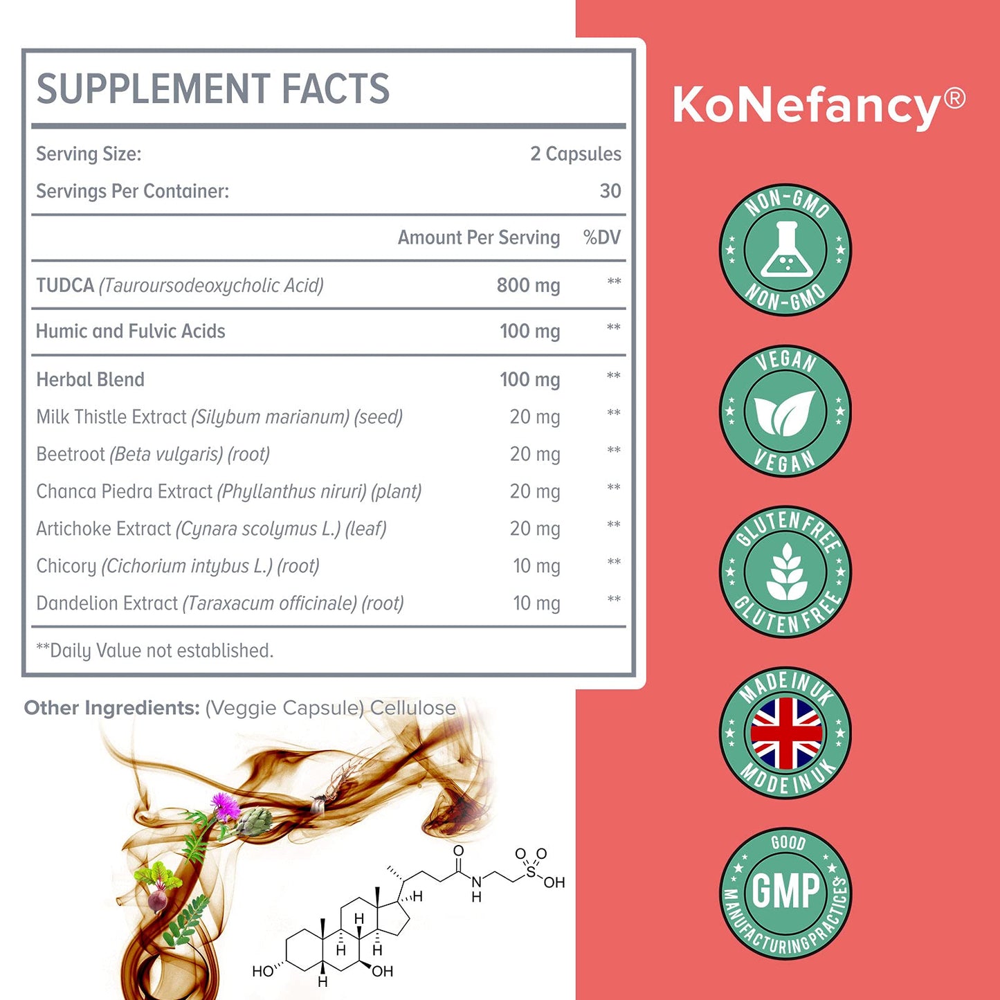 KoNefancy TUDCA Liver Support 1000 mg – Detox with Milk Thistle, Fulvic/Humic, 60 Vegan Capsules