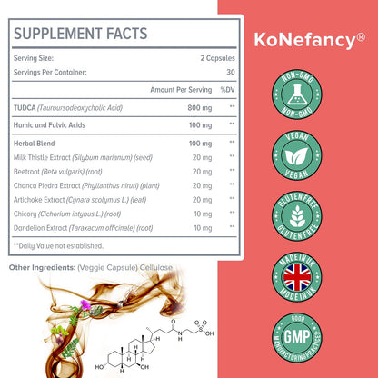 KoNefancy TUDCA Liver Support 1000 mg – Detox with Milk Thistle, Fulvic/Humic, 60 Vegan Capsules