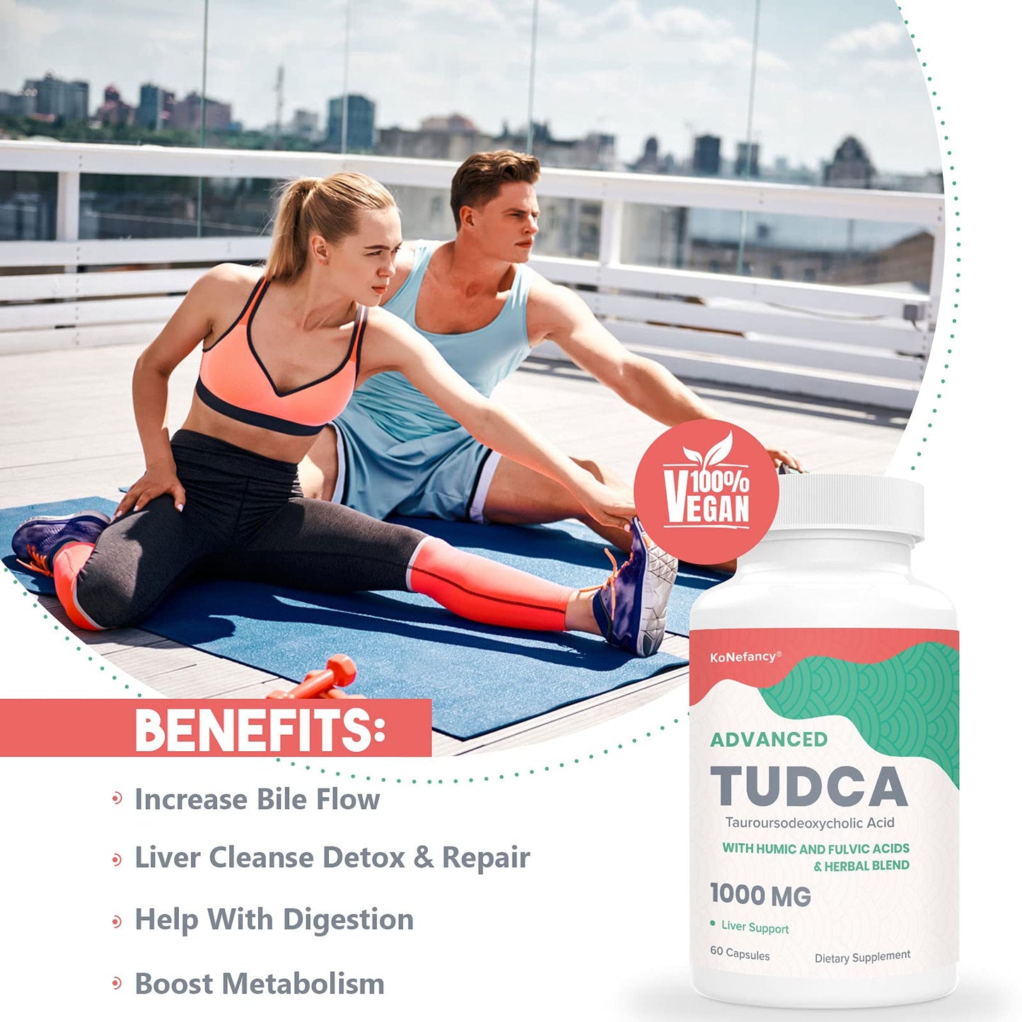 KoNefancy TUDCA Liver Support 1000 mg – Detox with Milk Thistle, Fulvic/Humic, 60 Vegan Capsules