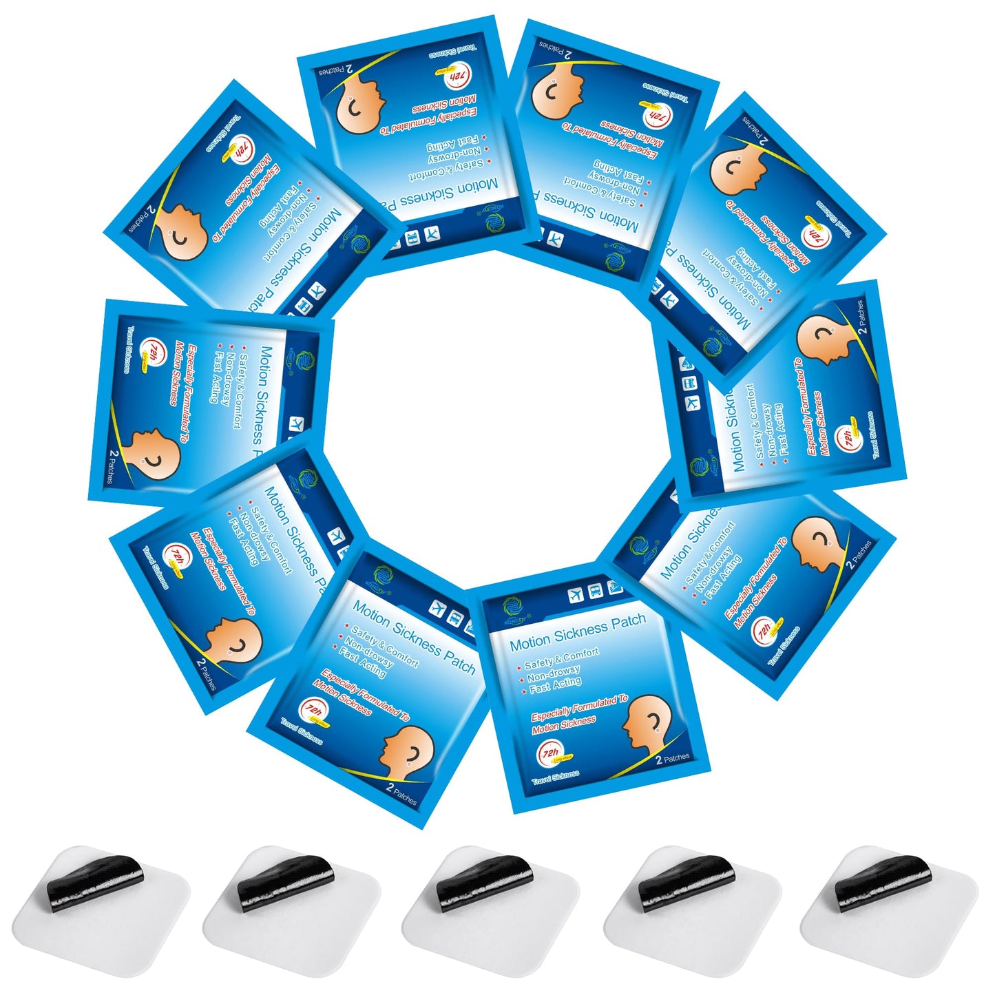KONGDY 60-Count Motion Sickness Patches Behind Ear | Waterproof, Non-Drowsy for Kids & Adults