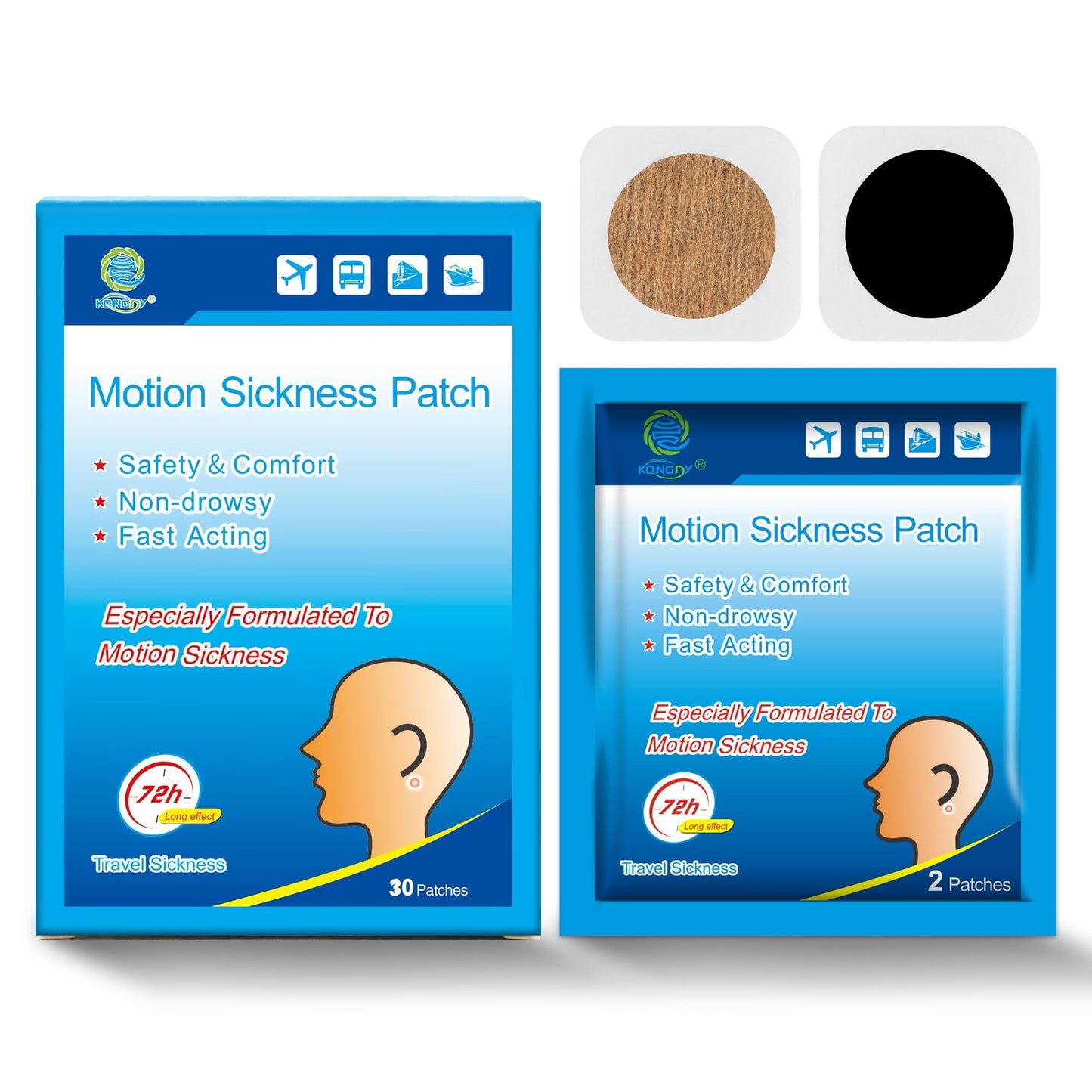 KONGDY 30 Counts Motion Sickness Patches – Non-Drowsy Travel Essentials for All Ages
