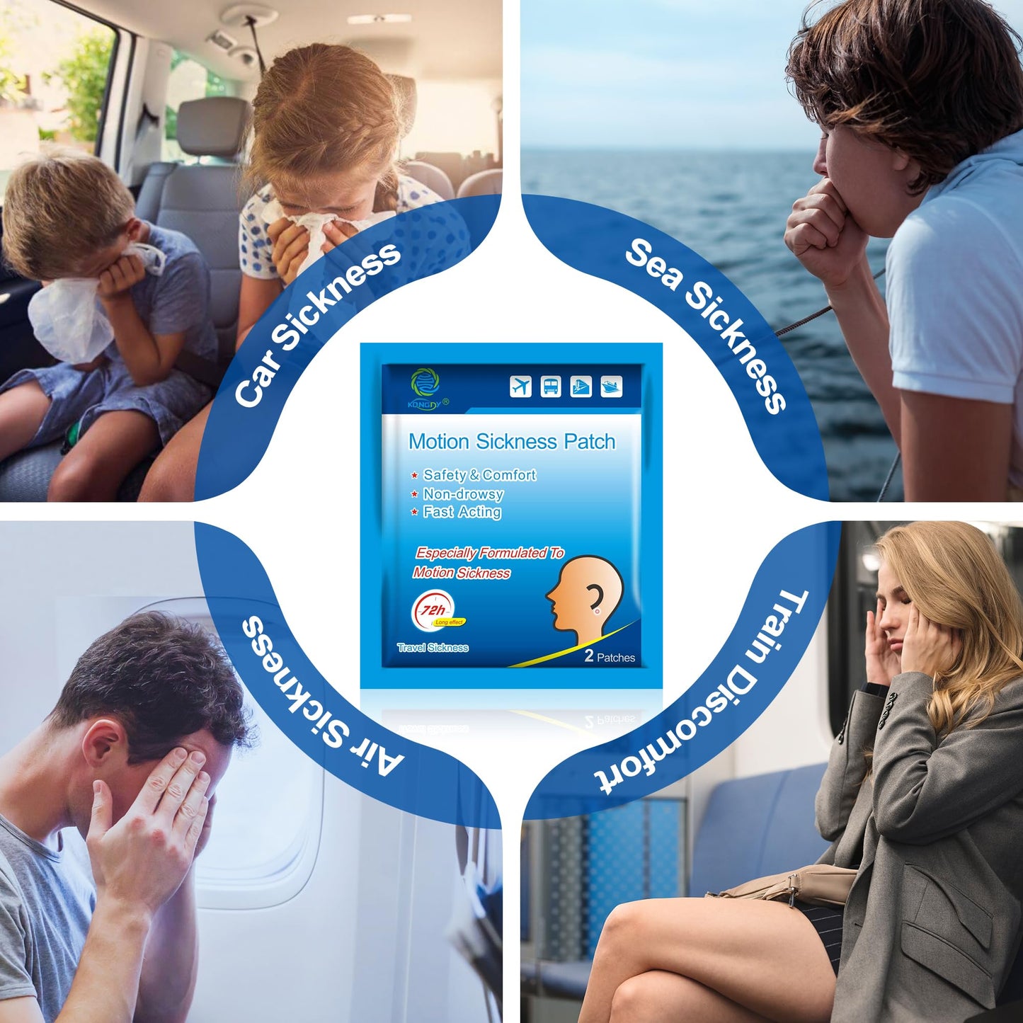 KONGDY 60-Count Motion Sickness Patches Behind Ear | Waterproof, Non-Drowsy for Kids & Adults
