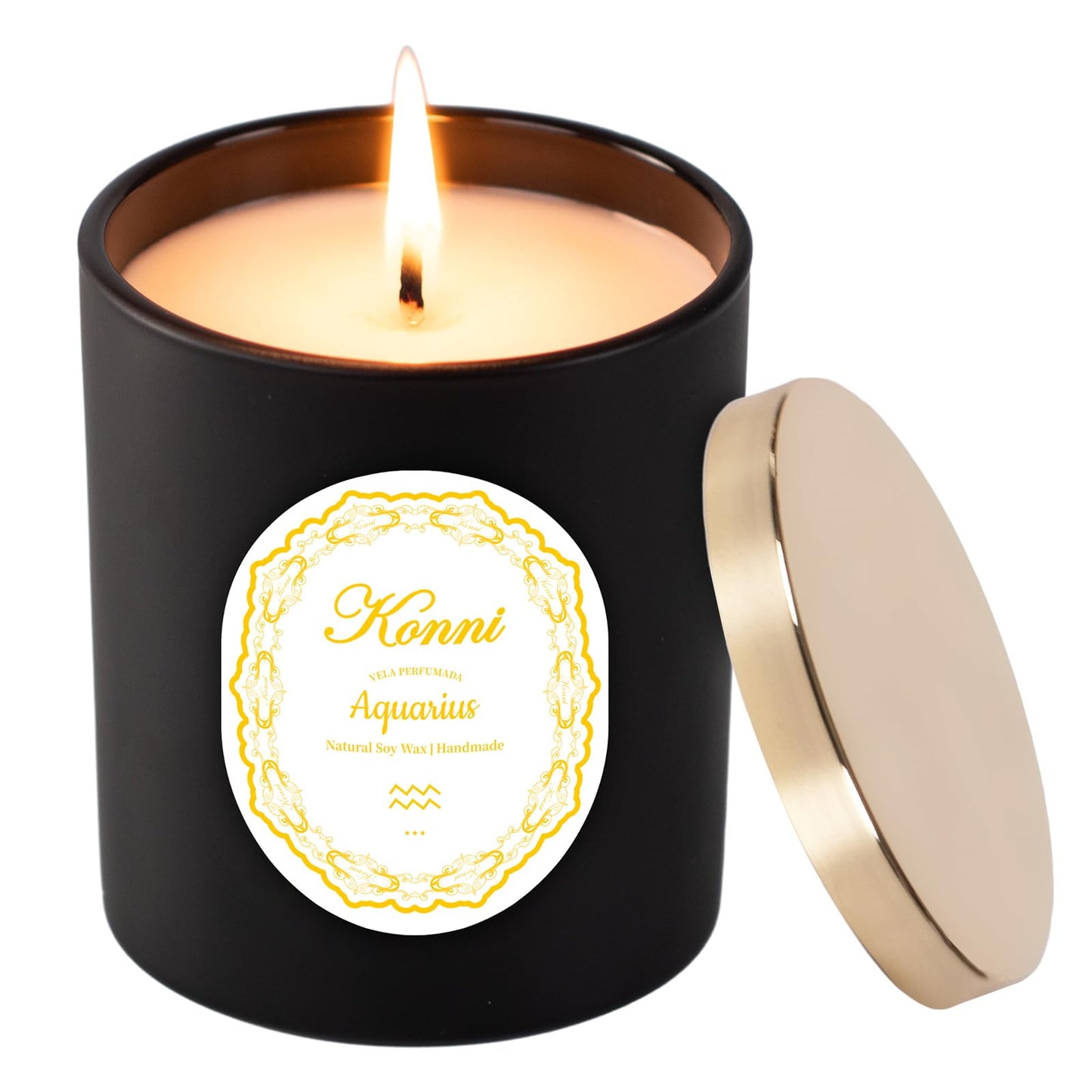 KONNI Aquarius Zodiac Candle – 7 oz Soy Wax, Pine & Cypress | Astrology Gift