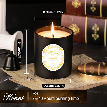 KONNI Aquarius Zodiac Candle – 7 oz Soy Wax, Pine & Cypress | Astrology Gift
