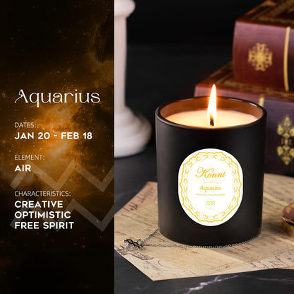 KONNI Aquarius Zodiac Candle – 7 oz Soy Wax, Pine & Cypress | Astrology Gift
