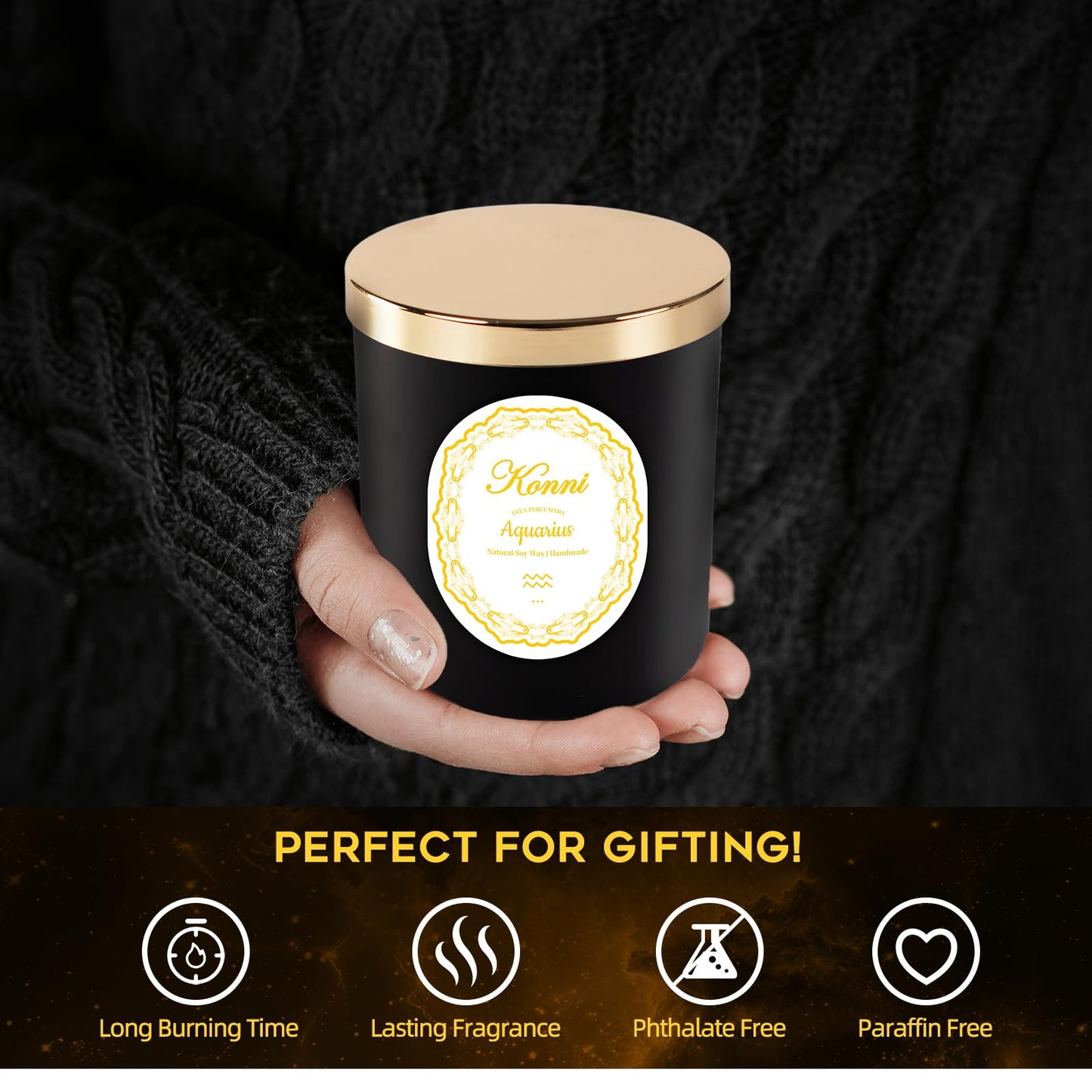 KONNI Aquarius Zodiac Candle – 7 oz Soy Wax, Pine & Cypress | Astrology Gift