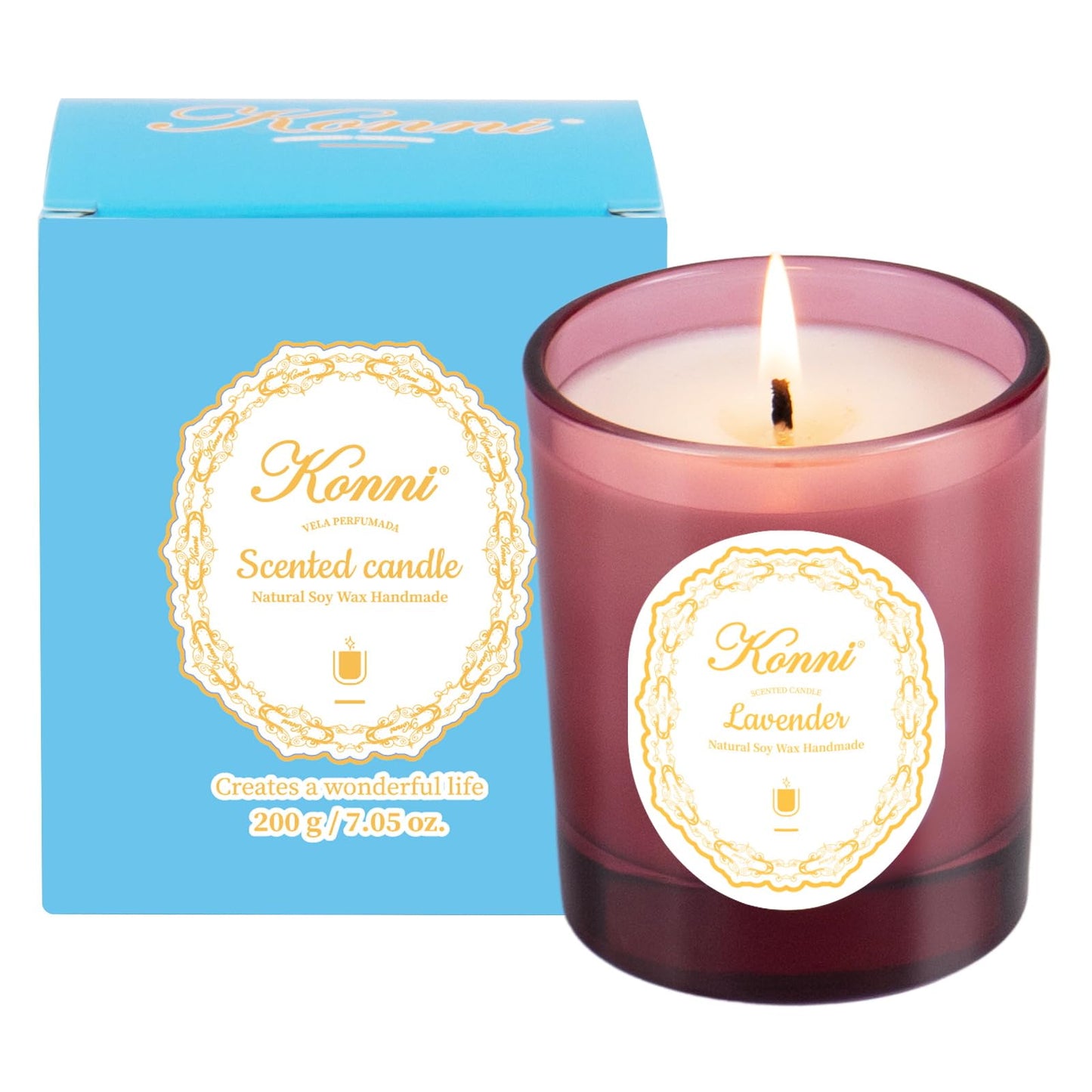 KONNI Lavender Scented Candles | 7.05oz Soy Wax Aromatherapy Candle