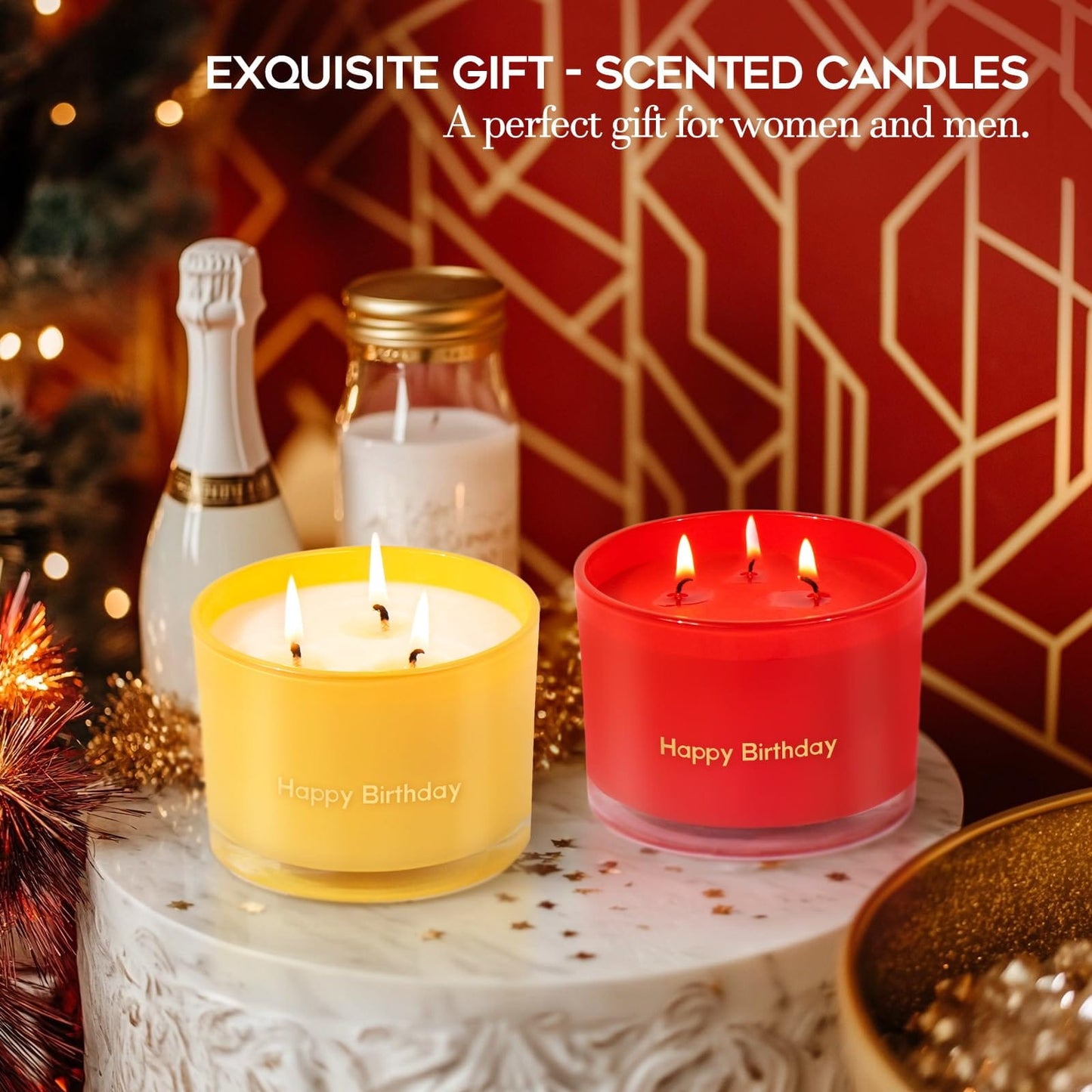 KONNI Red Rose Scented Candles | 3-Wick Soy Jar Candle 12.35oz