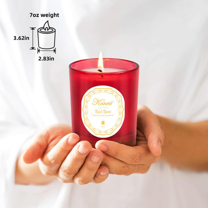 KONNI Scented Candles - Red Rose Soy Candle, 7 oz Jar, 40h Burn Time