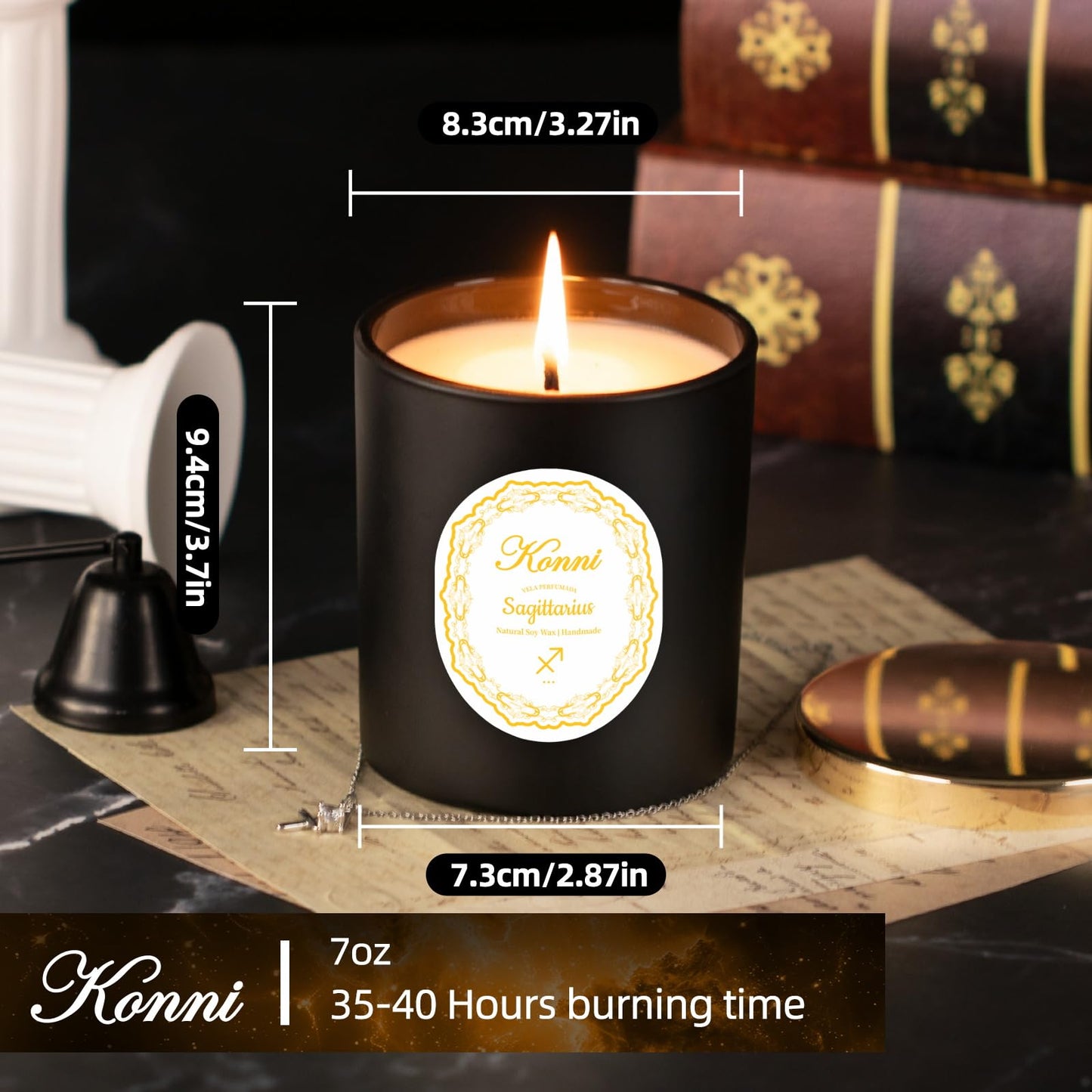 KONNI Sagittarius Zodiac Candle – Pine & Cypress Soy Wax 7 oz | Astrology Gift